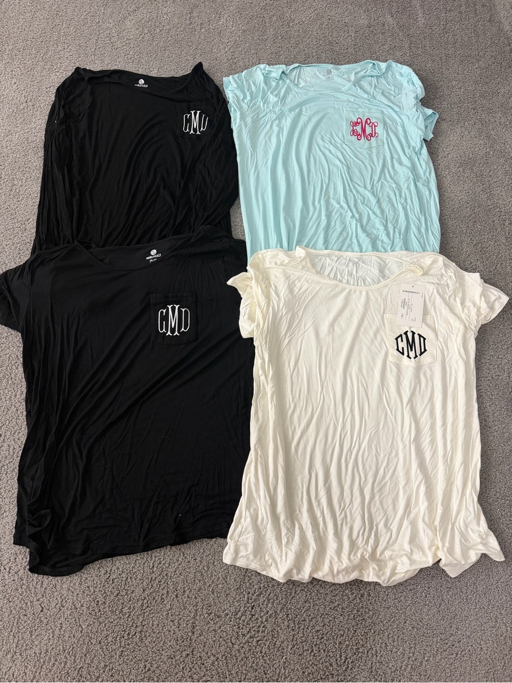 Women's Monogram Pocket Tee - Black, White, Light Blue